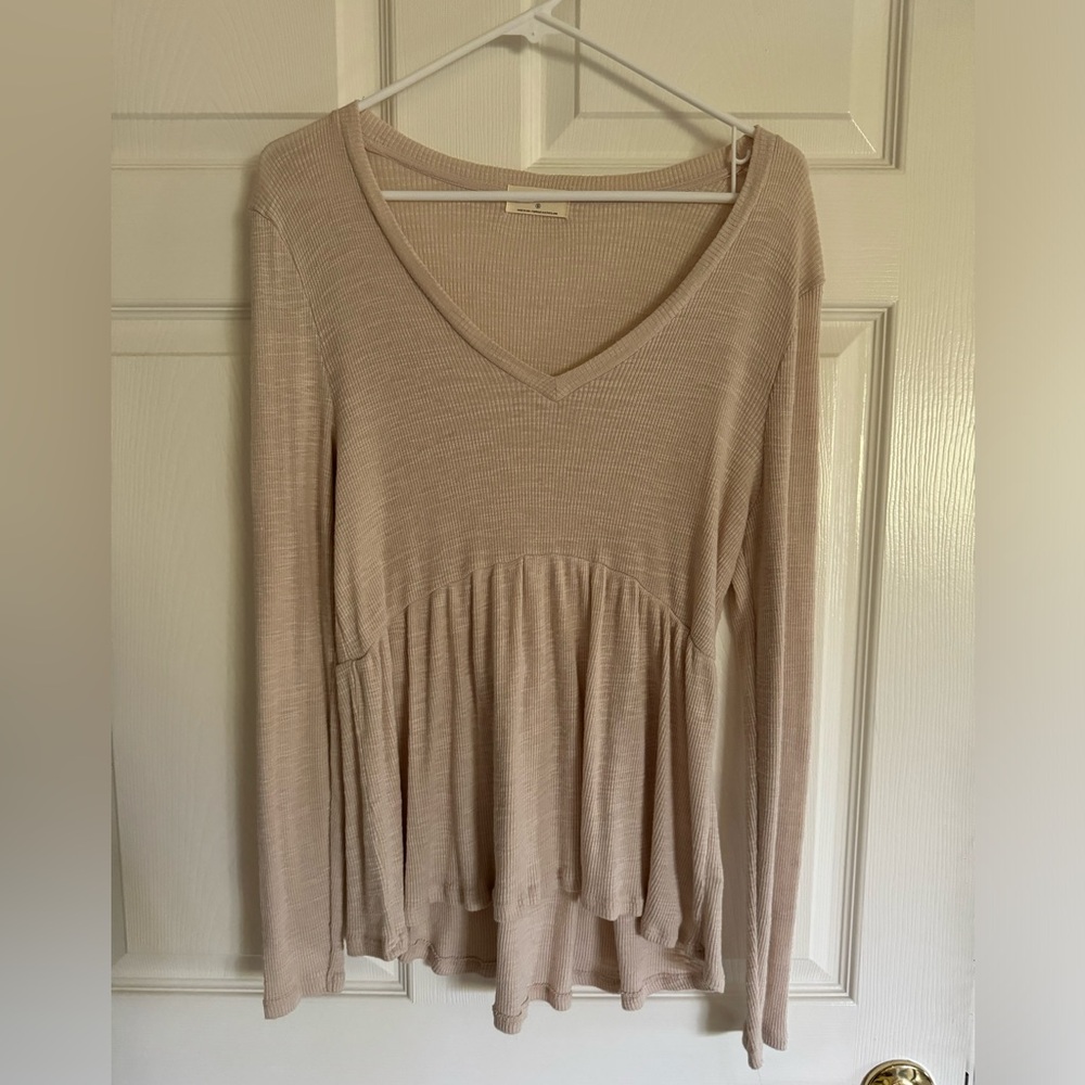 Anthropologie Babydoll Longsleeve Tunic, Taupe, Small